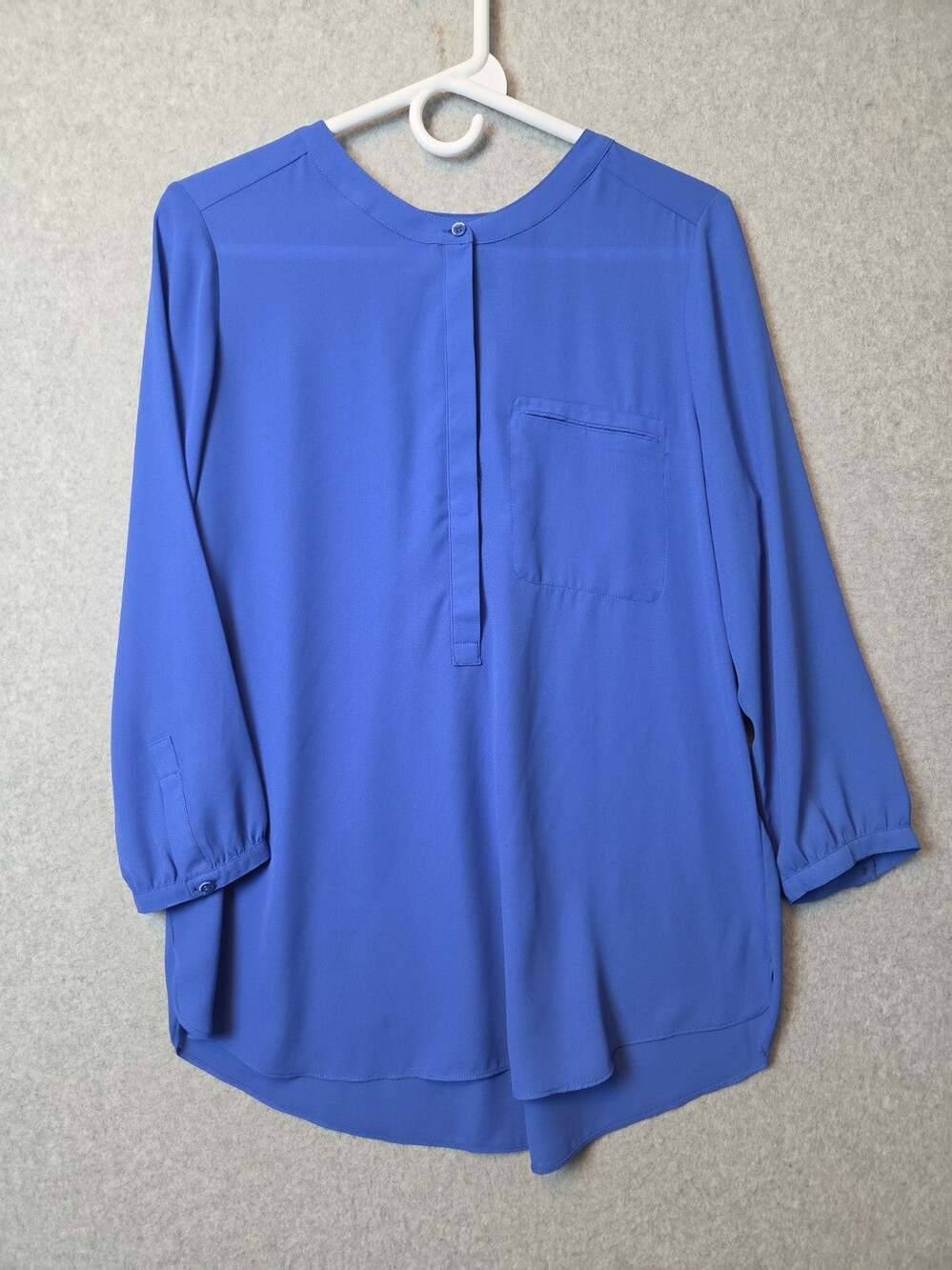 NYDJ Blue 3/4 Sleeve Pleatback Mandarin Collar Tonic Blouse Women's Medium